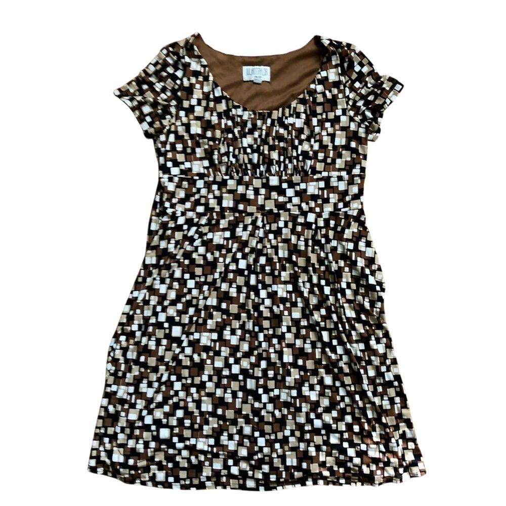 Julian Taylor Fit and Flare Geometric Tie back Brown Tan Dress Women’s Size 16
